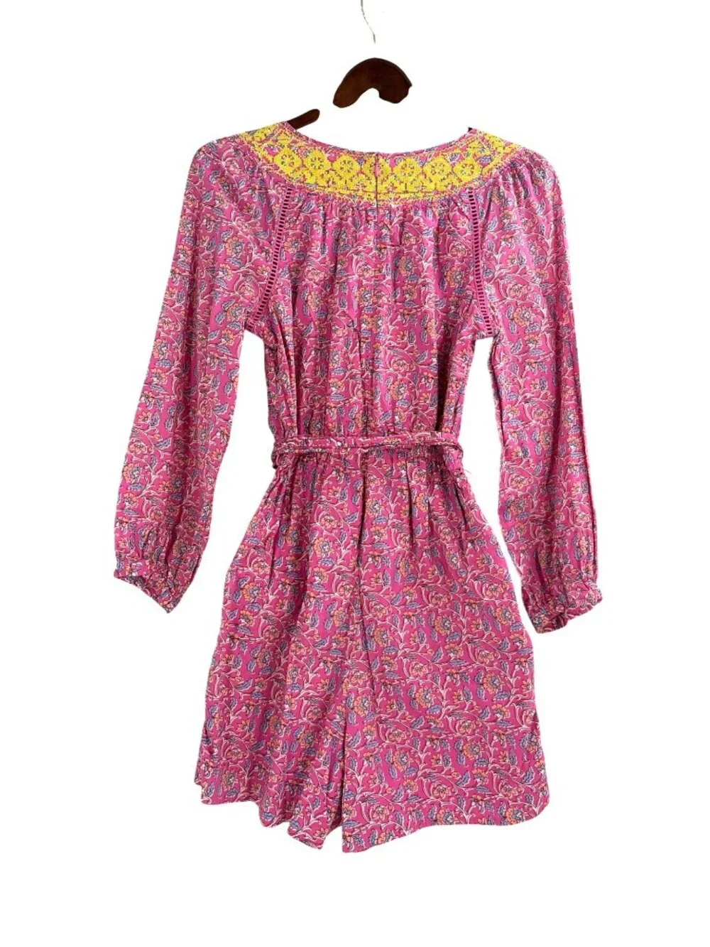 J. Crew Embroidered Long Sleeve Romper Pink Vines Block Print Womens 2 Resort